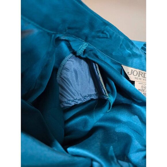 Vintage Teal Blouse Abstract Patterns & Unique Collar Design old money Elegant - Picture 6 of 8